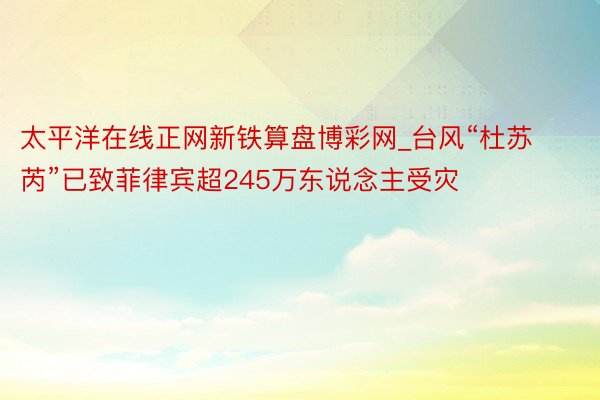 太平洋在线正网新铁算盘博彩网_台风“杜苏芮”已致菲律宾超245万东说念主受灾