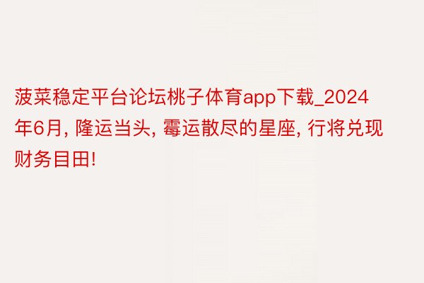 菠菜稳定平台论坛桃子体育app下载_2024年6月, 隆运当头, 霉运散尽的星座, 行将兑现财务目田!