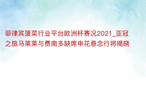 菲律宾菠菜行业平台欧洲杯赛况2021_亚冠之旅马莱莱与费南多缺席申花悬念行将揭晓