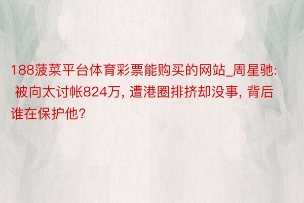 188菠菜平台体育彩票能购买的网站_周星驰: 被向太讨帐824万, 遭港圈排挤却没事, 背后谁在保护他?