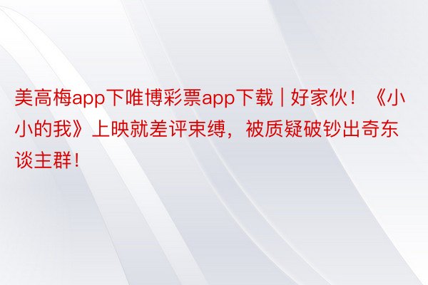 美高梅app下唯博彩票app下载 | 好家伙！《小小的我》上映就差评束缚，被质疑破钞出奇东谈主群！